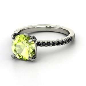  Candace Ring, Round Peridot 18K White Gold Ring with Black 
