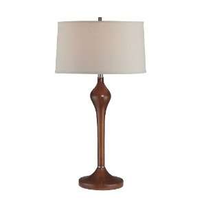   Table Lamp, Walnut Wood with Off White Fabric Shade: Home Improvement