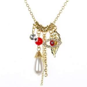  Cute Charm All Seeing Eye Necklace in Gold Tone   Red 