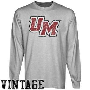  UMass Minutemen Ash Distressed Logo Vintage Long Sleeve T 