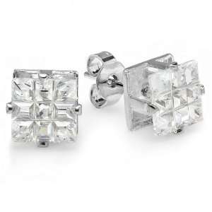   Cubic Zirconia 4 Prong Setting Platinum Plated Pushback Post: Jewelry