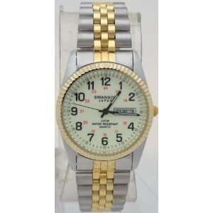   Quartz Men watch Glow in Drak Dial With Numbers Day Date Two Tone Band