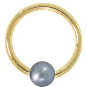   Peacock Pearl 14kt Yellow Gold Captive Bead Ring   3mm Pearl Jewelry