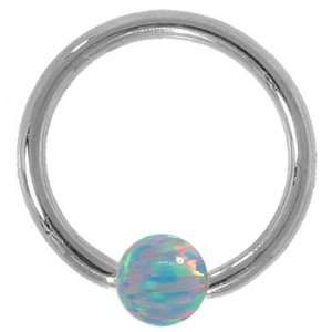   Teal Opal Solid 14kt White Gold Captive Bead Ring  4mm Ball: Jewelry