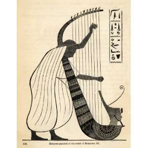 1854 Woodcuts Ancient Egyptian Remeses Harp Musician Hieroglyphics 
