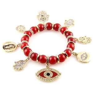   Diamond Ruby Red Evil Eye Charm Fashion Designer Bracelet: Jewelry