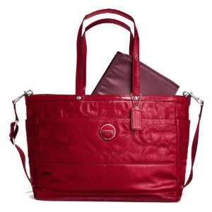  New With Tags COACH RED Signature Stitched Patent Leather 
