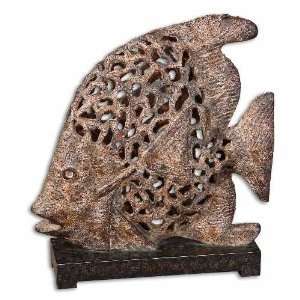  UT19342   Antiqued Ivory Finish Fish Statue: Home 