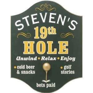   3D 19th Hole Golf Sign Wood Bar Pub Sign: Kitchen & Dining