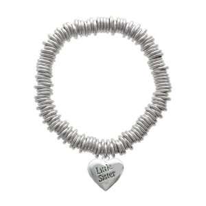 Silver Little Sister Heart   2 D Silver Plated Charm Links Bracelet 
