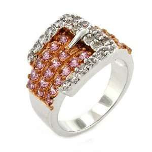  Buckle Up   Elegant 2 tone Large Cocktail Ring with Pavé 