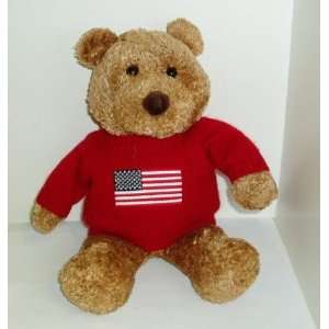 Saks Department Stores 12 Teddy Bear Plush Wearing a Red Flag Sweater 
