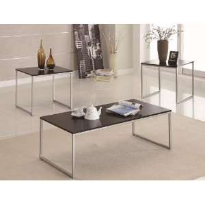 3pc Coffee Table and End Tables Set with Wood Top Silver 