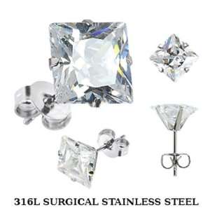 Pair of 316L Surgical Stainless Steel Stud Earring with Princess Cut 
