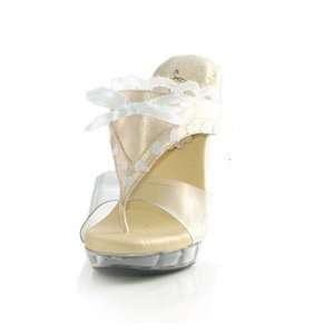  Womens Beige Sexy Thong High Heel Shoes with Lace Accents 