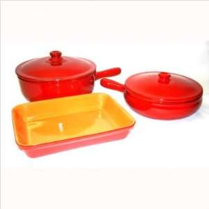  Piral 4QCSNSET5 ROCR Terracotta Cookware Set in Red Heat 
