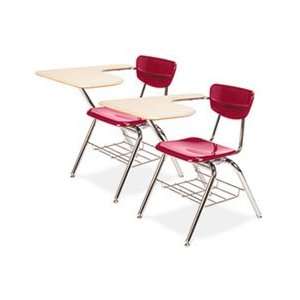 3700 Series Chair Desk, 20w x 31d x 30 1/2h, Sandstone Top/Red, 2/Cart 