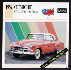 1952 CHEVROLET STYLELINE DELUXE BEL AIR Car PHOTO CARD  