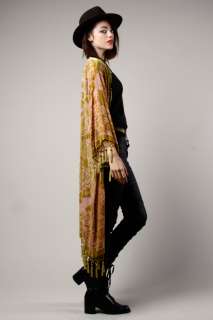 BURNOUT KIMONO DUSTER Silk Velvet Bead Tassel Fringe 20s 70s Vintage 