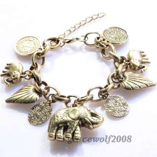   vintage Antique Brass Bracelet with 9 Charms Jewelry 10.9 Inch ZX2