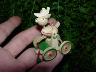 1986 WOODEN REINDEER Hallmark ornament   wood pull toy  
