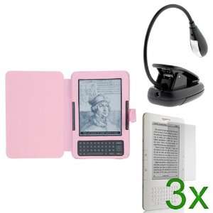  GTMax 5pcs Combo 3x LCD Screen Protector + Pink Leather 