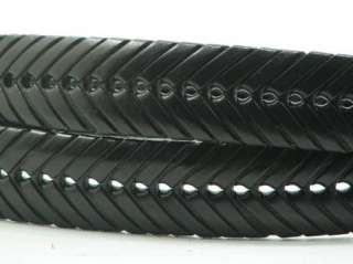 CALE Black Herringbone Weave Woven Leather Belt Mens 44  