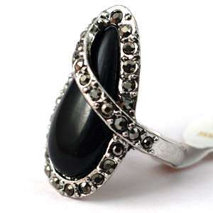   Charm Black Tibetan Silver Gemstone Diamante Zircon Finger Ring  