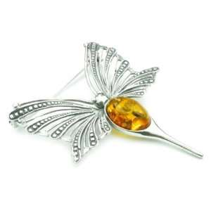  925 Sterling Silver & Baltic Amber Jewellery   Brooch 4028: Jewelry