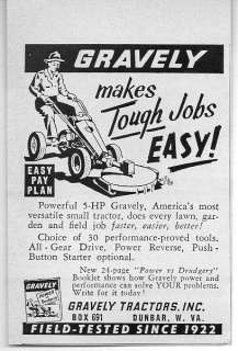 Original 1958 Vintage Ad Gravely 5HP Tractors Dunbar,West Virginia .