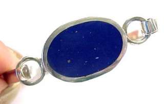 Lapis Lazuli Accented Oval Face / Sterling Silver Hinged Bangle 