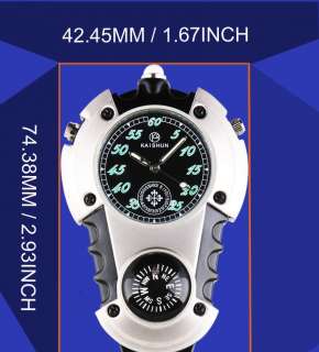 New Black Dial Analog Quartz Sport Compass Carabiner Clip Watch White 