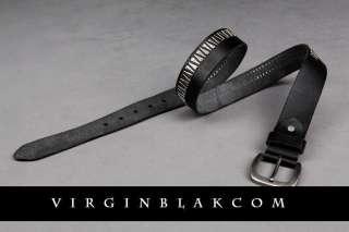 vb HOMME Mens Zigzag Metal Studs Leather Belt 1NW  