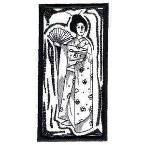 Lovely Geisha Lady Woodcut Outline Zen Iron on Patch  