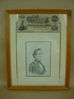 Confederate 100 Dollar Bill 1862 Framed w/Jefferson  