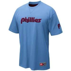 Nike Philadelphia Phillies Light Blue Tackle Twill Wordmark T shirt 