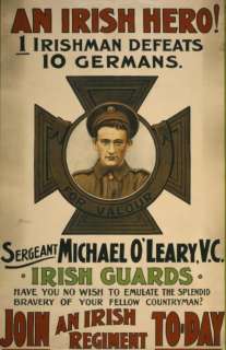 Vintage WWI Poster   An Irish hero  Sergeant Michael OLeary V.C 