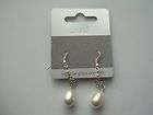 1091 Silver Coloured Pearl Bead Crystal Flower Drop Earrings Wedding 