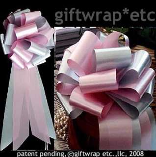 10 BIG PINK SILVER PULL BOW GIFT WEDDING PEW DECORATION  