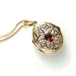  18k Gold Plated Necklace Garnet Pendant with Diamond 