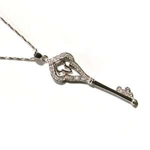  Silver Key With Crystal Pendant Jewelry