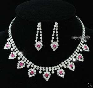 Wedding Bridal Pink Crystal Necklace Set S1152  