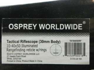 OSPREY 10 40x50 Tactical Riflescope 30mm Body Illuminated Rangefinding 