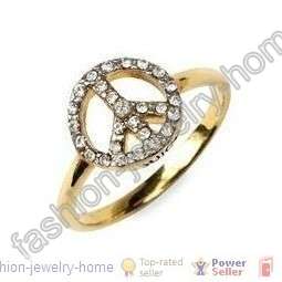 Fashion clear crystal Peace Symbol Ring Rings  