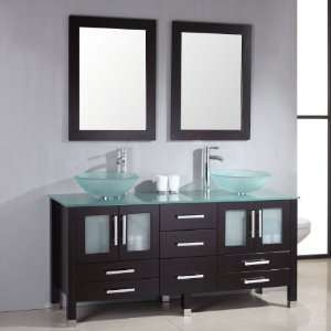 63 inch Wood & Glass Double Sink Bathroom Vanity Set # 08119B Emerald 