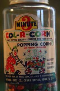Vintage 3 Minute Col R Corn Popping Corn Jar & Corn 70s  