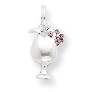    Sterling Silver Pink Preciosa Accented Wine Glass Charm: Jewelry