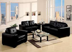 SOFA LOVESEAT CHAIR 3 PIECE COLLECTION MARIANNA BLACK LEATHER  