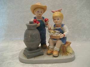   Denim Days Kids Figurine #1517 Autumn Stove Apples Kittens 1985