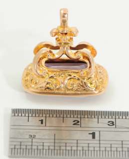 Victorian 15 Carat Gold Amethyst Scrolled Large Seal Fob c1870  